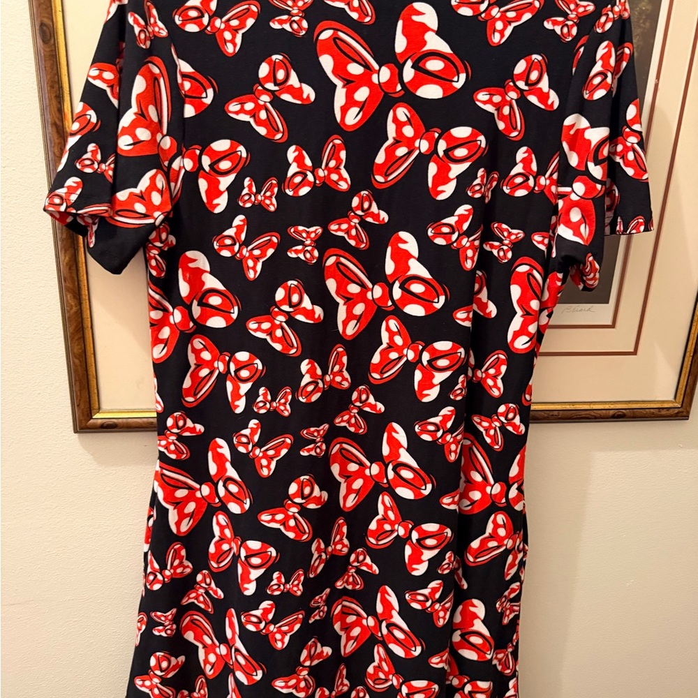 Disney Minnie red bow pattern a-line t shirt dress with pockets